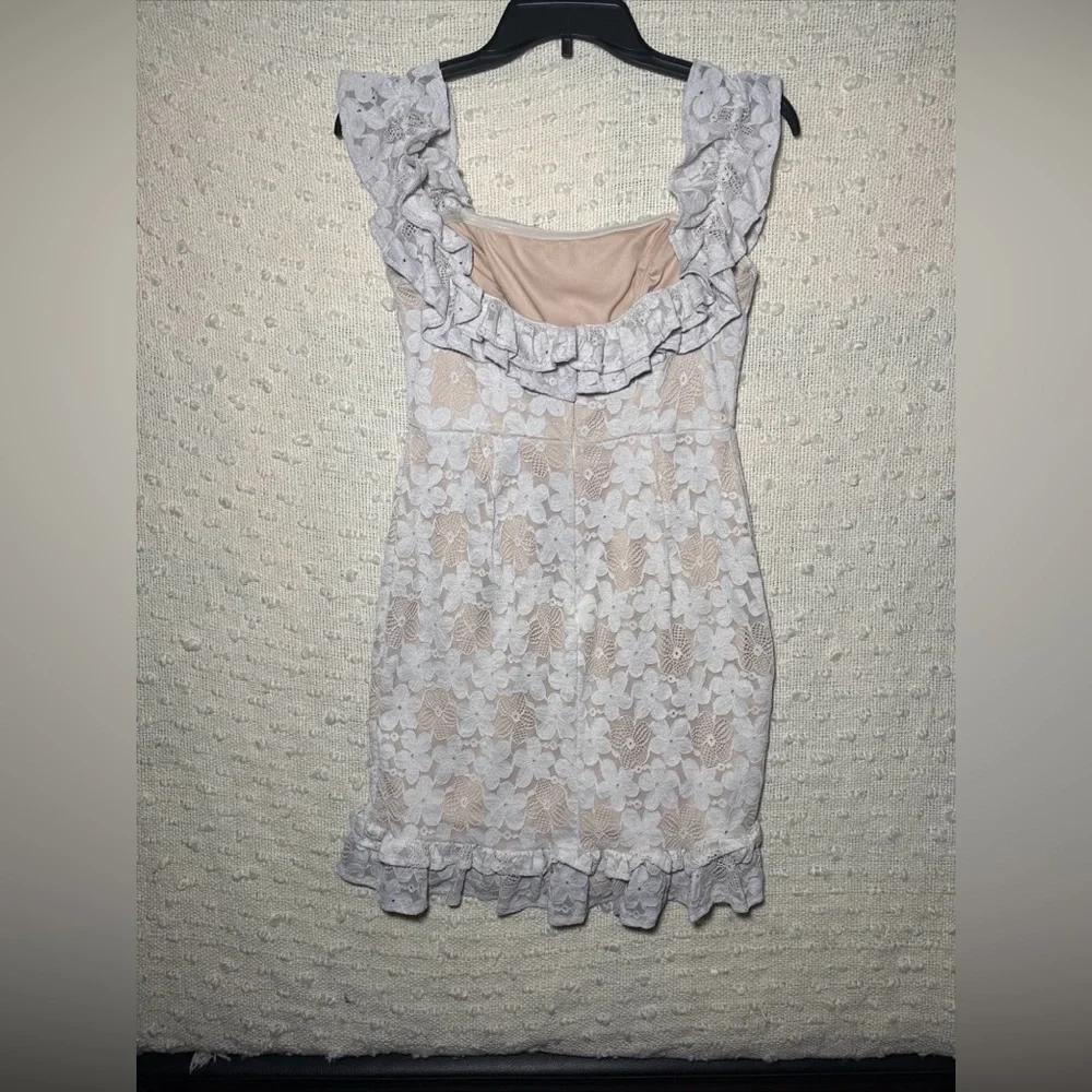 Juniors‎ Large Dress Lace Floral Ruffle Lined Cottage Coquette Sleeveless Y2k